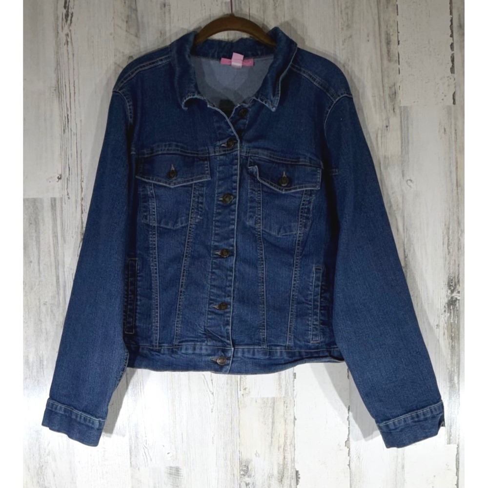 Woman Within Denim Jacket 20W Stretch Cotton Blend Cropped Trucker Jean‎ Jacket